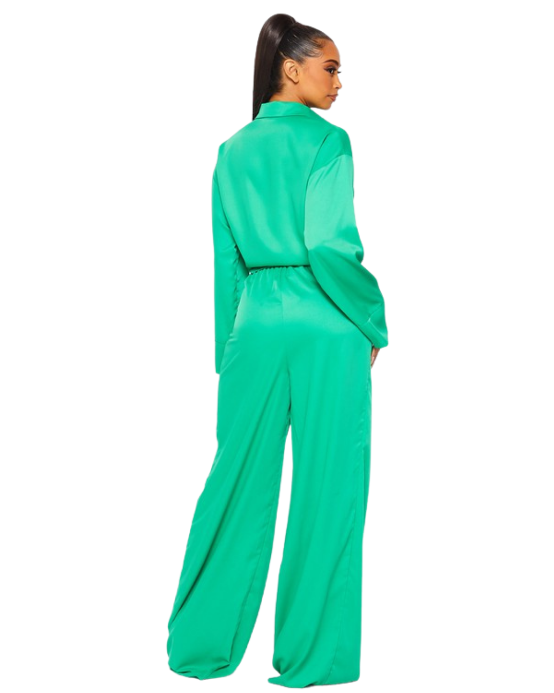 slim fit dress slacks Kelly Green Gold Buckle Wide Leg Pants main image 1