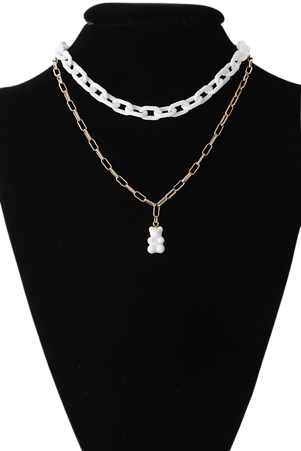 Double Layered White Gummy Bear Chain Necklace
