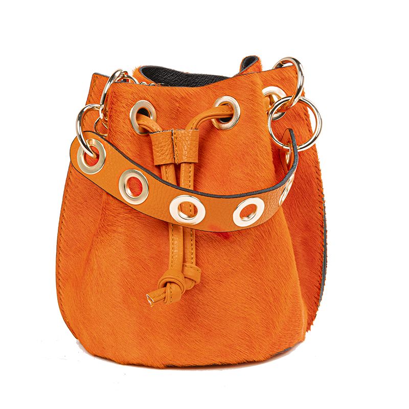 Mila Genuine Leather Pony Hair Bucket Bag | Orange PRE-ORDER