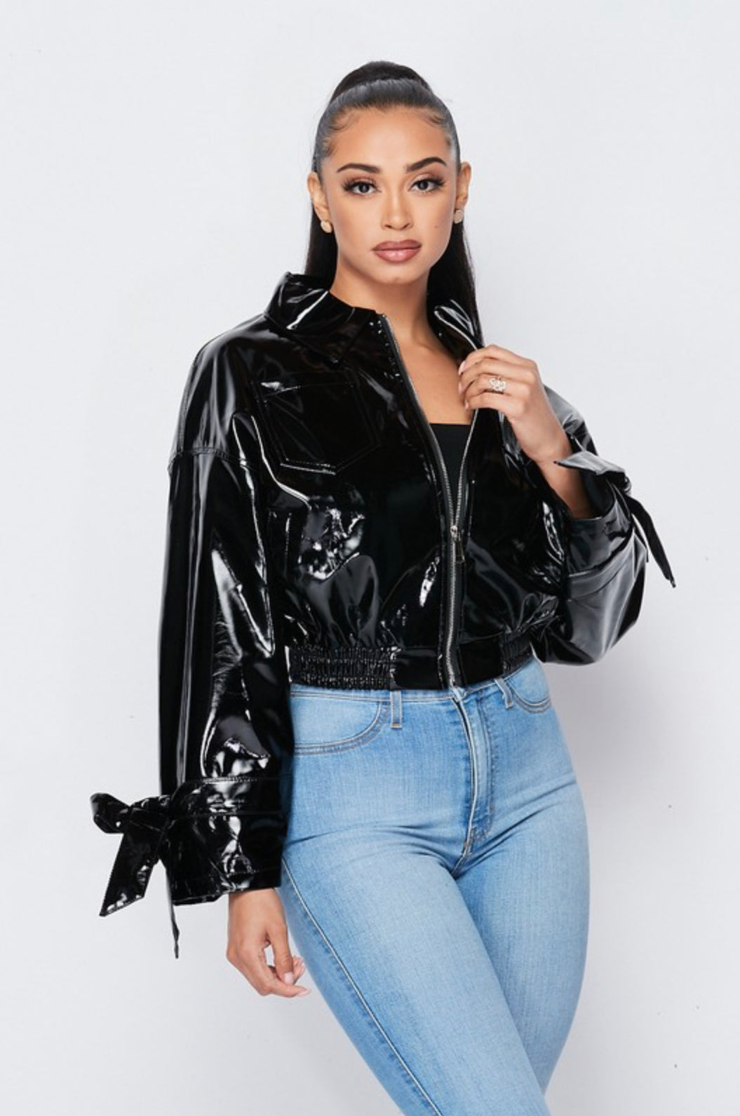 Black Patent Leather Crop Jacket | Capsule by Tonji