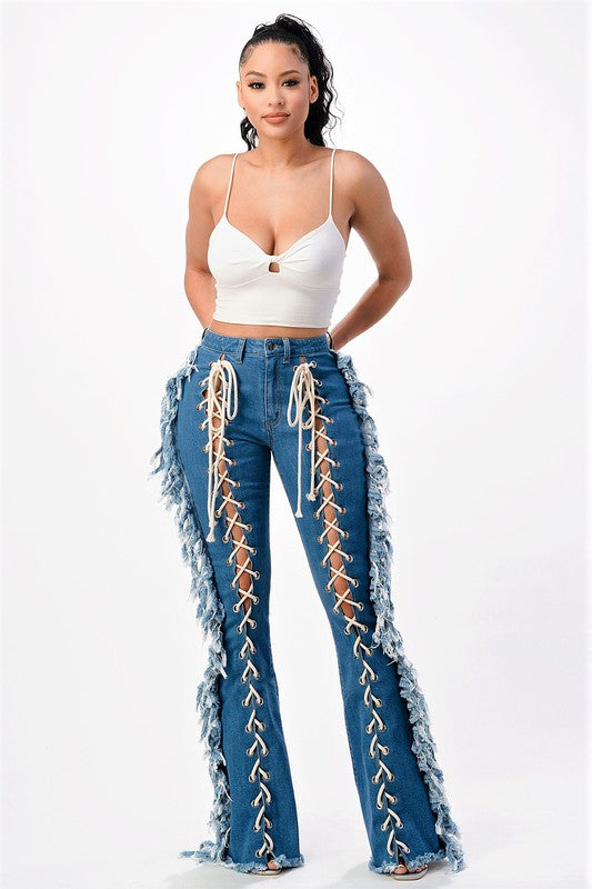 Lace Me Up Flare Jeans