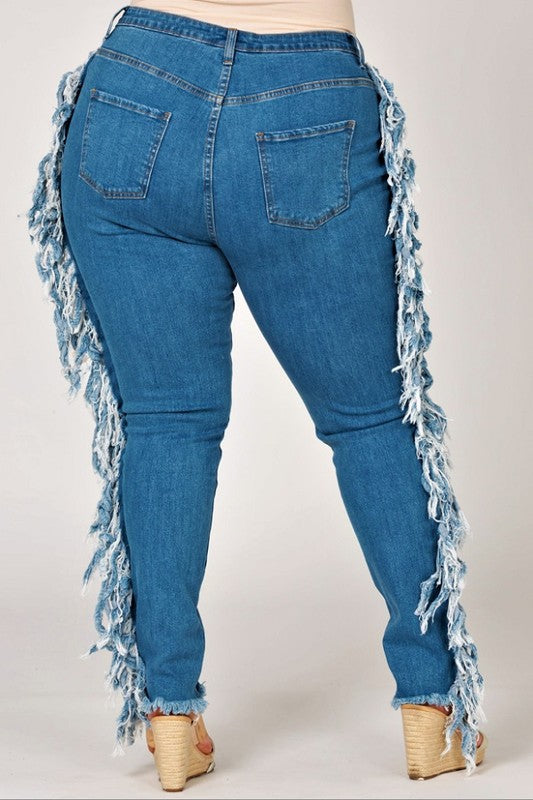 Plus Size Jeans With Fringe Sides Lace Me Up Curve Skinny Jeans