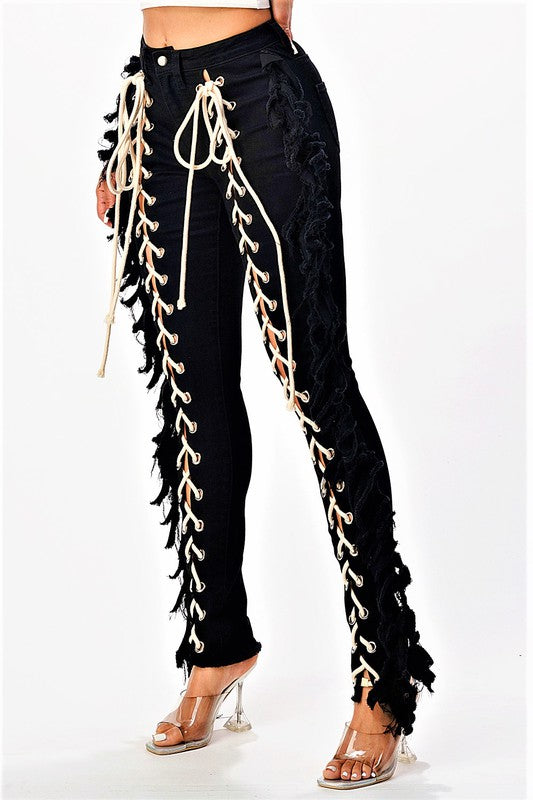 Lace Me Up Skinny Jeans Black