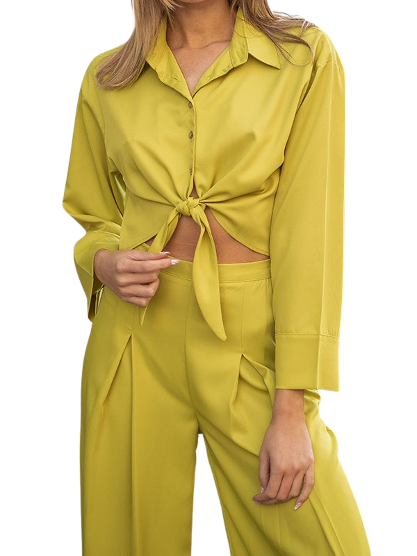 Chartreuse Yellow-Green Two-Piece Pant Set
