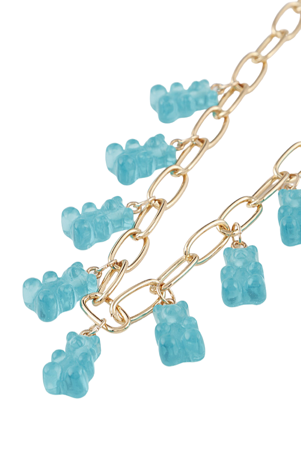 Gummy Bear  Dangle Charm Gold Chain Link Necklace