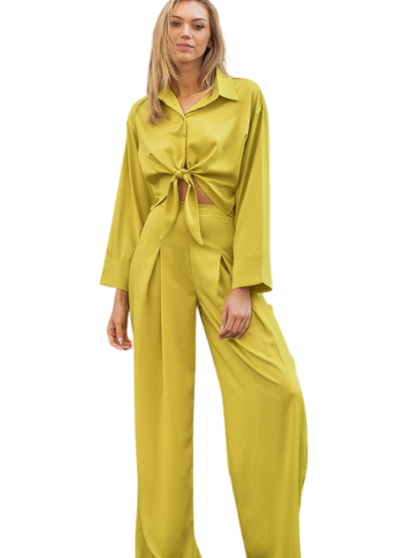 Chartreuse Yellow-Green Two-Piece Pant Set