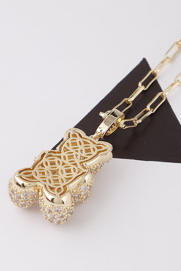 Big Crystal Gold Teddy Bear Necklace