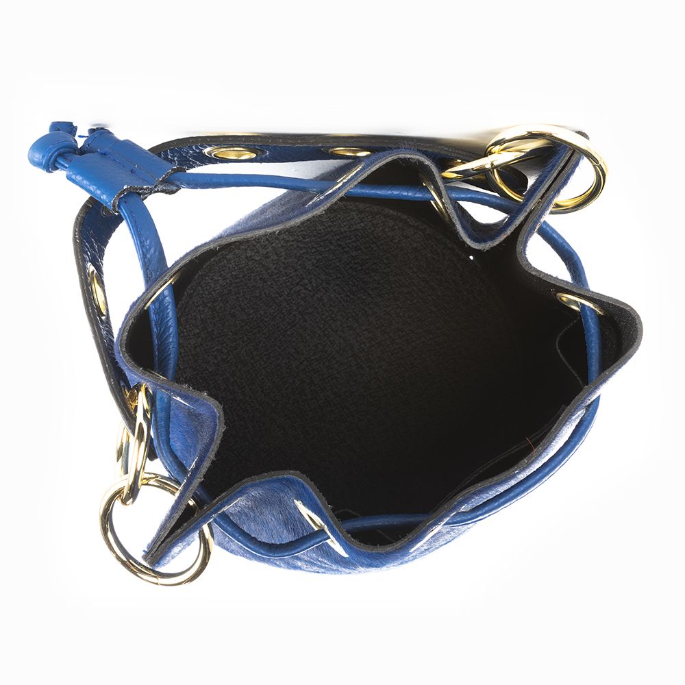 Mila Genuine Leather Pony Hair Bucket Bag | Blue