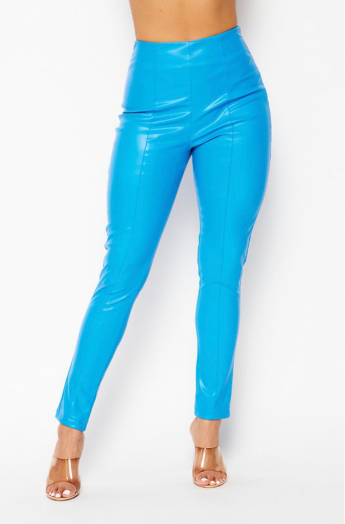 Womens Blue Leather Pants It's Electric Boogie Blue Leather Pants