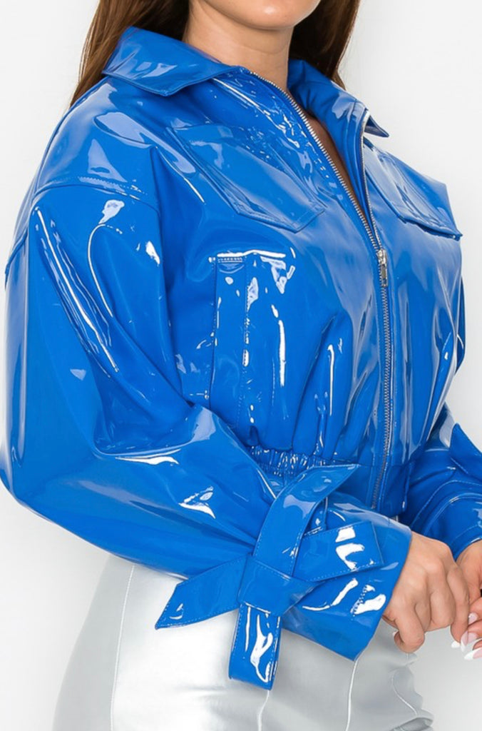 Blue Patent Leather Crop Jacket