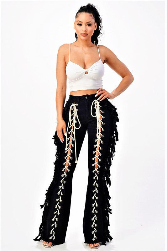 Lace Me Up Black Flare Jeans
